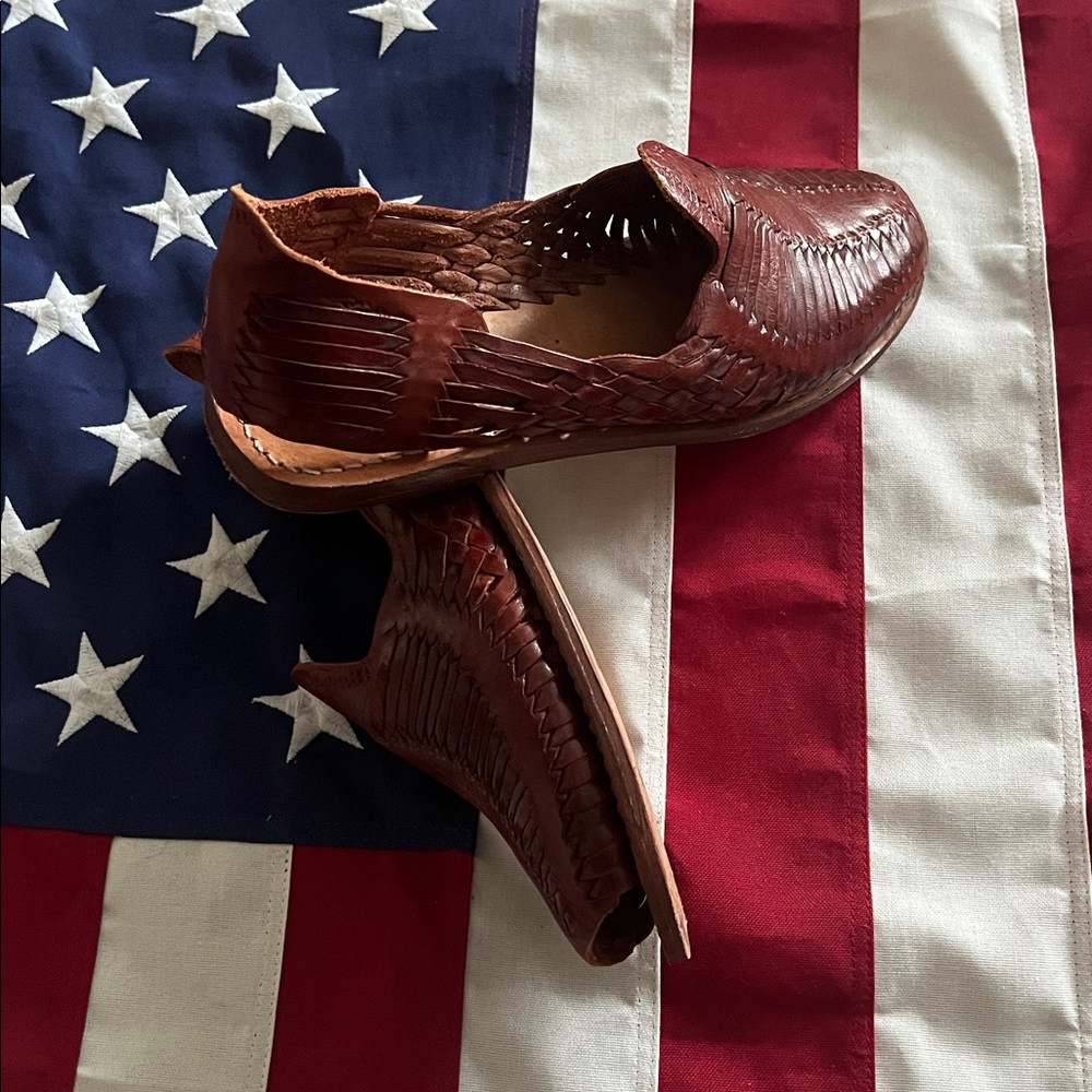 Men's Brown Leather Slip-On Huarache Loafers - Picture 2 of 10